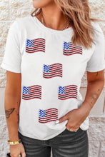 Women’s White Sequin T-Shirt with American Flag Design White