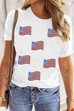 Women’s White Sequin T-Shirt with American Flag Design