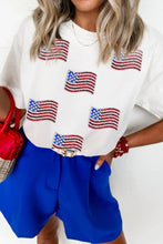 Women’s White Sequin T-Shirt with American Flag Design