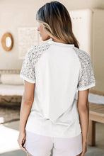 Womens White Short Sleeve Top with Lace Detail