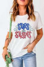 Womens White Stars and Stripes Rolled Sleeve Graphic Tee White