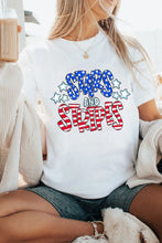 Womens White Stars and Stripes Rolled Sleeve Graphic Tee