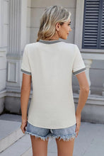Womens White Striped Trim Textured Knit T Shirt