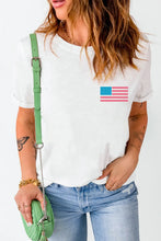 Womens White T Shirt with American Flag Graphic