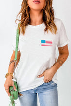Womens White T Shirt with American Flag Graphic