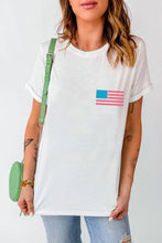 Womens White T Shirt with American Flag Graphic