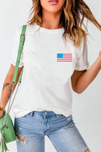 Womens white t shirt with American flag graphic
