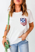 Women's White T-Shirt with American Flag Pocket White