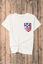 Women's White T-Shirt with American Flag Pocket