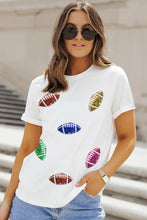 Womens White T Shirt with Colorful Football Sequin Design