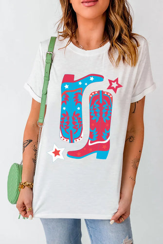 Womens White T Shirt with Cowboy Boot Graphic White