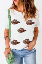 Womens White T Shirt with Cowboy Hat Sequin Pattern White