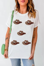 Womens White T Shirt with Cowboy Hat Sequin Pattern