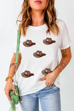 Womens White T Shirt with Cowboy Hat Sequin Pattern