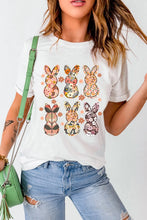 Womens White T Shirt with Floral Bunny Print