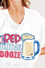 Womens White T Shirt with Patriotic Booze Graphic Print