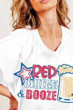 Womens White T Shirt with Patriotic Booze Graphic Print