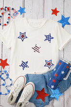 Womens White T Shirt with Patriotic Star Pattern and Sequins