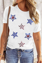 Womens White T Shirt with Patriotic Star Pattern and Sequins