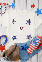 Womens White T Shirt with Patriotic Star Pattern and Sequins