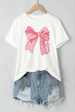 Womens White T Shirt with Pink Leopard Print Bow and Green Purse Design