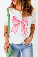 Womens White T Shirt with Pink Leopard Print Bow and Green Purse Design