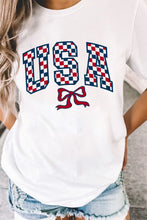 Womens White USA Bow Design T Shirt with Green Purse