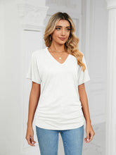 Womens White V Neck Short Sleeve T Shirt Rayon Blend White