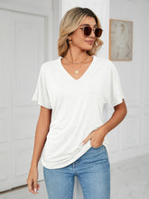 Womens White V Neck Short Sleeve T Shirt Rayon Blend