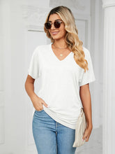 Womens White V Neck Short Sleeve T Shirt Rayon Blend
