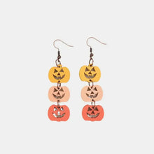 Wooden contrast pumpkin earrings with stacked carved pumpkins