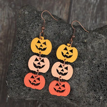 Wooden contrast pumpkin earrings with yellow, peach, orange carved charms