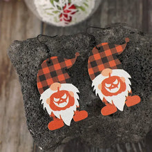 Wooden Dwarfs Pumpkin Dangle Earrings with Plaid Hats