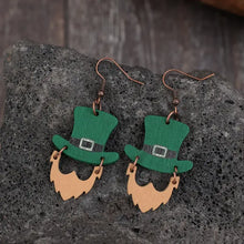 Green leprechaun hat shape dangle earrings with beard
