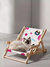 Charming wooden pet deck chair with pink polka dot cat design