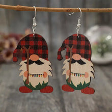 Wooden pointed hat gnome earrings with plaid hats and colorful lights