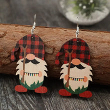 Two wooden pointed hat gnome earrings with plaid hats