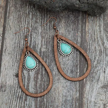 Wooden Turquoise Cutout Teardrop Earrings Earrings