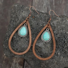 Wooden turquoise cutout teardrop earrings with teardrop shape