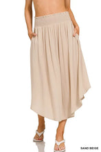 Woven Crinkle Smocked Waist Maxi Skirt with Pockets Beige SAND BEIGE