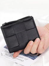 Black woven leather Woven Leather Card Case wallet with zipper closure