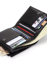 Black woven leather card case wallet with card slots, zip coin compartment