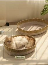 Woven rattan scratch-resistant cat nest in cozy oval beige rope design