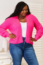 Neon pink drop shoulder cardigan sweater with balloon sleeves