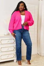 Plus size neon pink drop shoulder cardigan with ribbed sweater and white tank