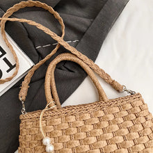 Woven Straw Tote Bag with Braided Strap and Tassel