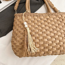 Woven Straw Tote Bag with Braided Strap and Tassel