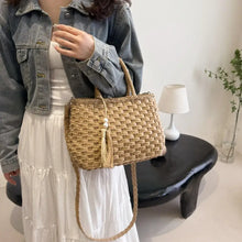 Woven Straw Tote Bag with Braided Strap and Tassel Shoulder Bags