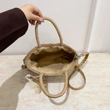 Woven Straw Tote Bag with Braided Strap and Tassel Shoulder Bags