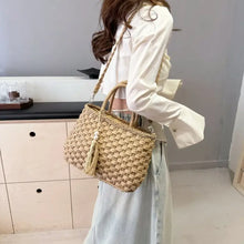 Woven Straw Tote Bag with Braided Strap and Tassel Shoulder Bags